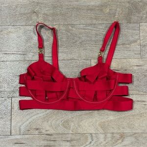 NWOT Victoria's Secret Unlined Balconette Strappy Caged Bra Red Size 34B